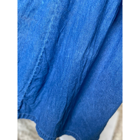 Vintage Erika Denim Maxi Dress Floral Embroidery Cottagecore V Neck Prairie Boho - Picture 13 of 13